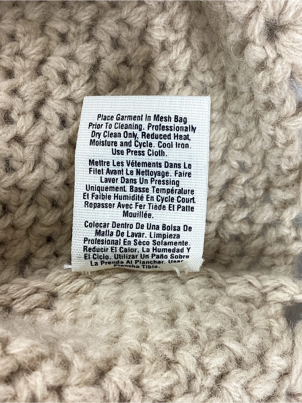 DKNY 100% Lambswool Knit Skirt Size M Tan Crochet Scallop Hem Drawcord